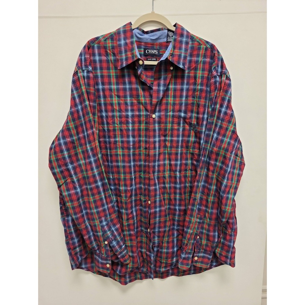 Chaps Shirt Mens 2XLT Plaid Button Up Long Sleeve Easy‎ Care Tall Extra Big